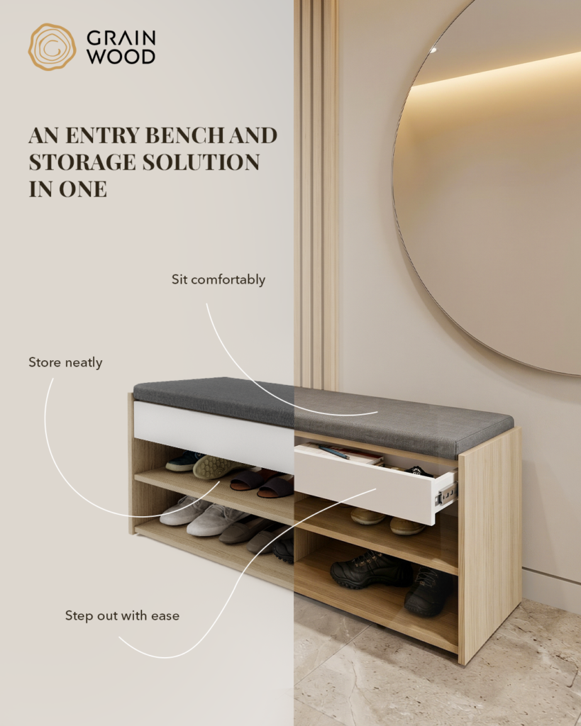 Grainwood entry bench and storage social media design